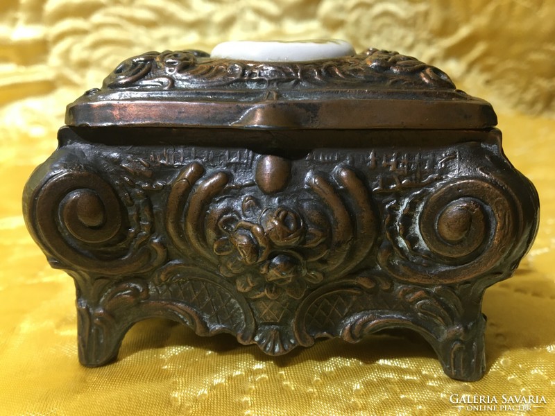 Antique baroque style porcelain bronze rose jewelry box Limoges Fragonard jewelry chest rare!