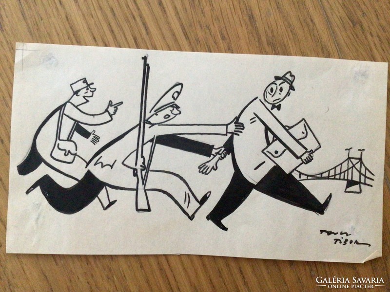 Toncz Tibor eredeti karikatúra rajza a Szabad Száj c. lapnak  17 x 9,5 cm