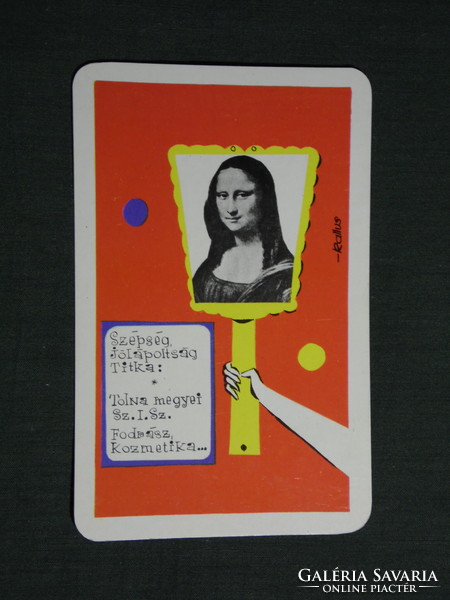 Card calendar, Tolna county hairdresser cosmetics szisz, Szekszárd, graphic artist, 1977, (4)