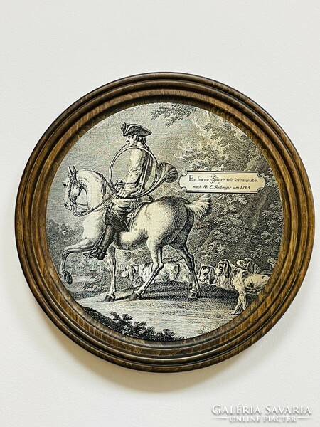 Wall decoration with a tin insert depicting a hunting scene