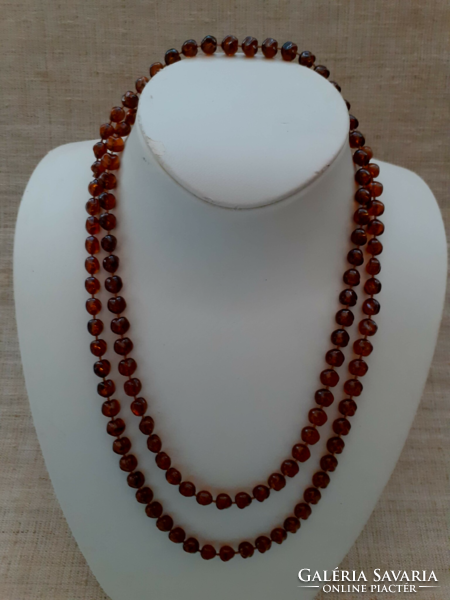 Retro amber long knotted necklace
