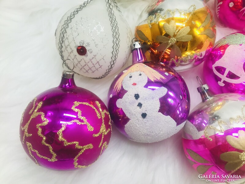 Retro glass Christmas tree decoration, 12 painted balls