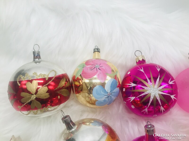 Retro glass Christmas tree decoration, 12 painted balls