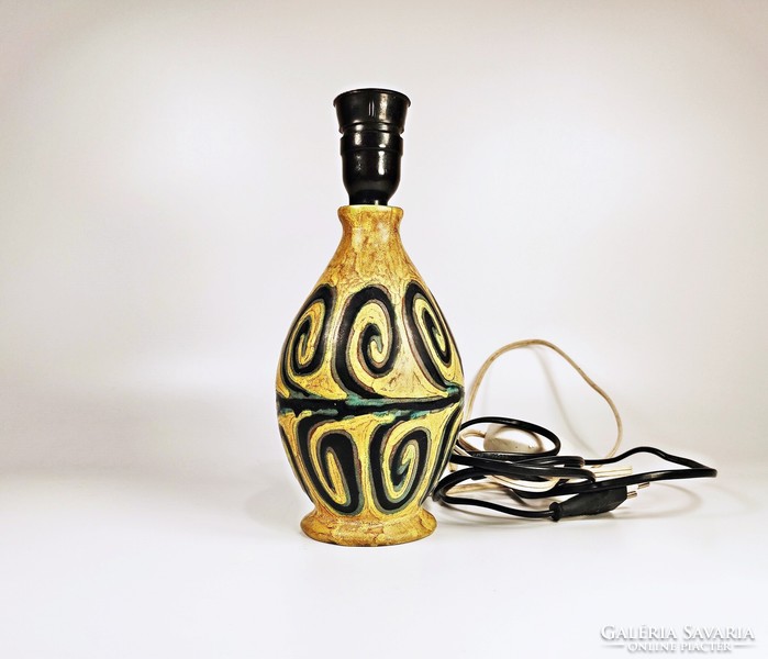 Gorka livia, retro 1950 yellow ceramic lamp with an abstract motif, flawless! (G037)