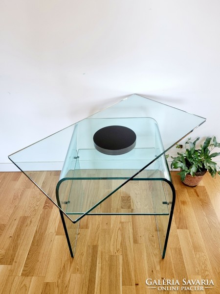 Rare vintage fiam italia glass table with rotating top