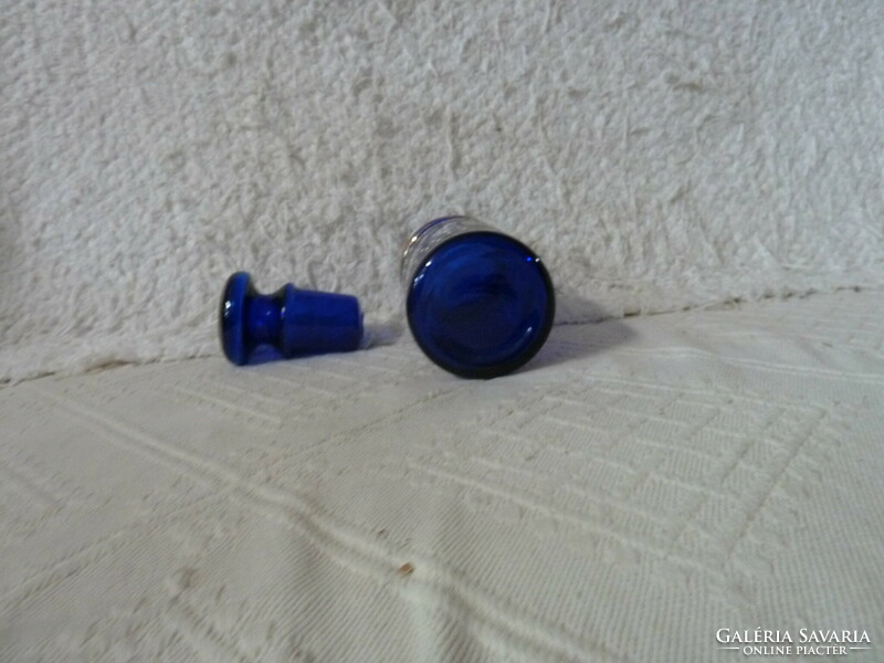 Aranyozott kék üveg flakon duójával  15 cm magas