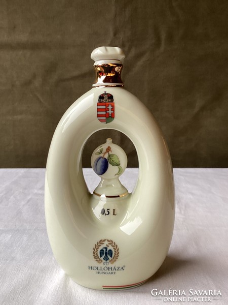 Hollóháza porcelain plum brandy flask 0.5 liter.