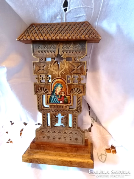 Régi, fából készült kézzel festett ortodox kegytárgy