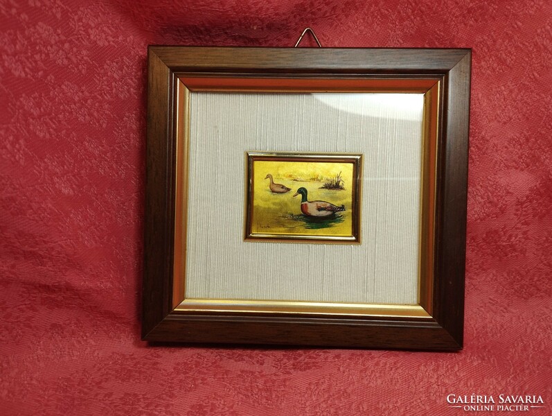 Gold foil cromo lithograph framed marked wild duck image