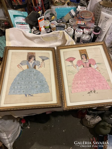 2 Pieces of hand-stitched picture