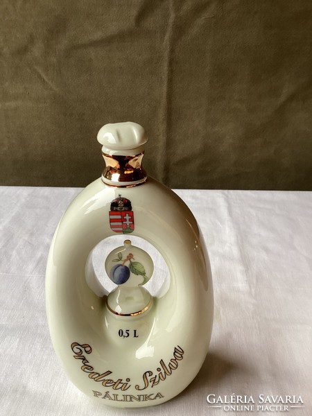 Hollóháza porcelain plum brandy flask 0.5 liter.