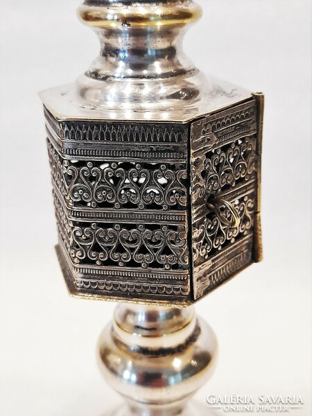 Judaika: antique silver-plated Besamim spice tower