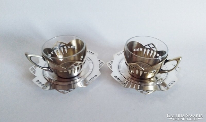 A pair of Viennese art nouveau-geometric argentor coffee cups 1905 extremely rare