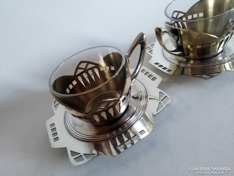 A pair of Viennese art nouveau-geometric argentor coffee cups 1905 extremely rare