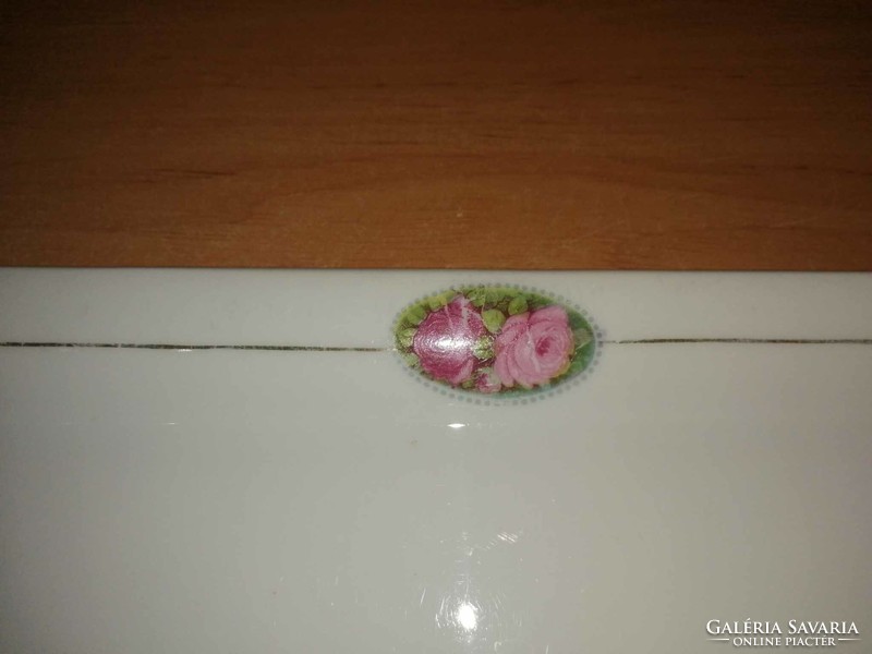 Antique Czech porcelain sandwich tray with rose ears, serving tray, center of the table - 16*41 cm (ap)