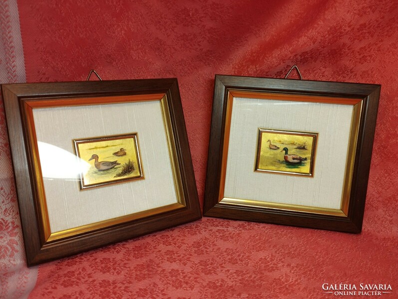 Gold foil cromo lithograph framed marked wild duck image