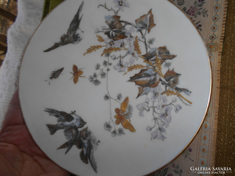 Antique pirkenhammer plate with birds - plastic gold paint