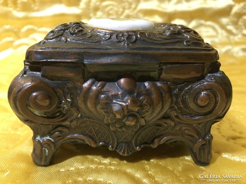 Antique baroque style porcelain bronze rose jewelry box Limoges Fragonard jewelry chest rare!