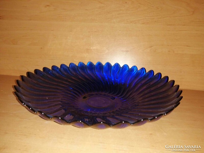 Kék üveg kínáló, asztalközép - átm. 33,5 cm (6p)