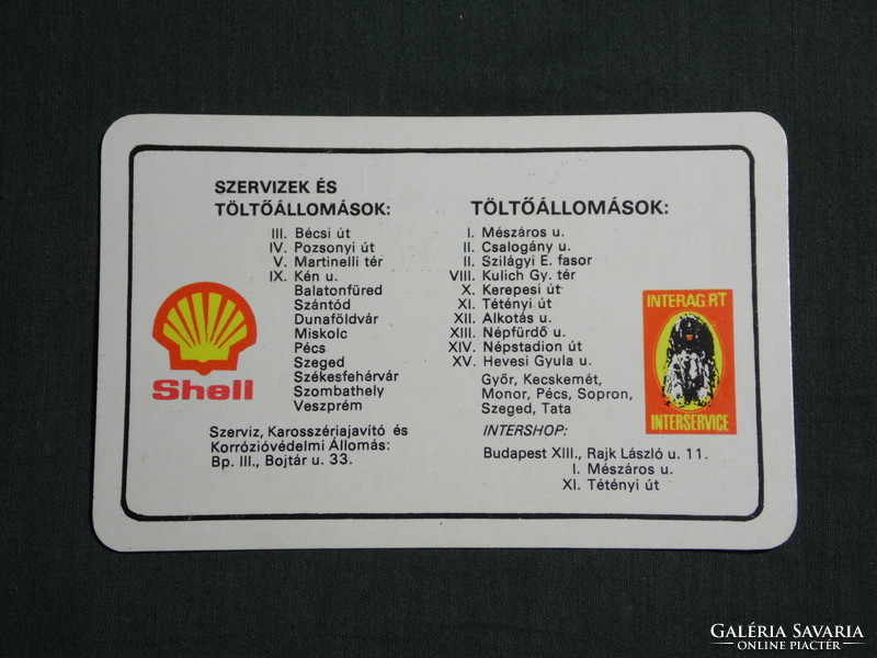Kártyanaptár,SHELL,benzinkutak,olajok szerviz,Budapest,Pécs,Balatonfüred, 1977,   (4)