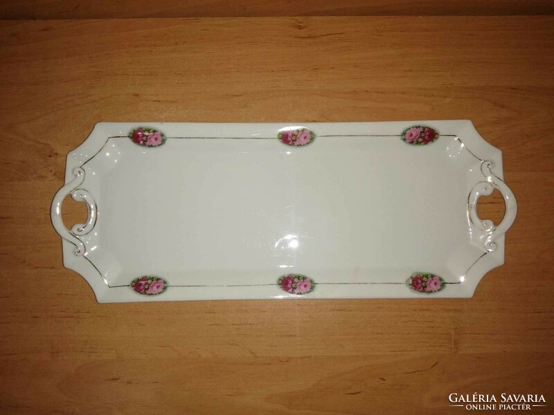 Antique Czech porcelain sandwich tray with rose ears, serving tray, center of the table - 16*41 cm (ap)