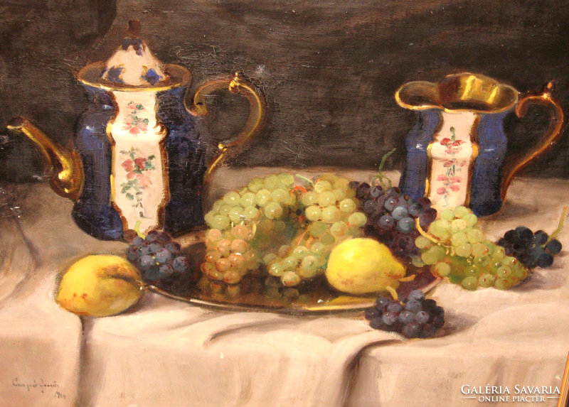 Unique offer ! Guaranteed original csápó jenő: autumn still life with grapes 1924