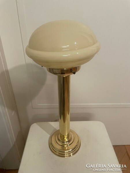 Rare tall art deco / bauhaus table lamp copper and champagne glass