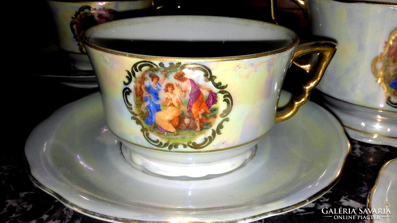 Zsolnay mythological scene with white luster glaze 6 eyes. Tea set - art&decoration
