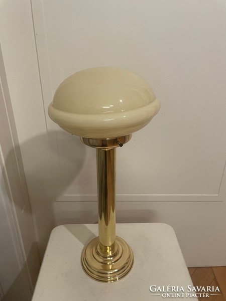 Rare tall art deco / bauhaus table lamp copper and champagne glass