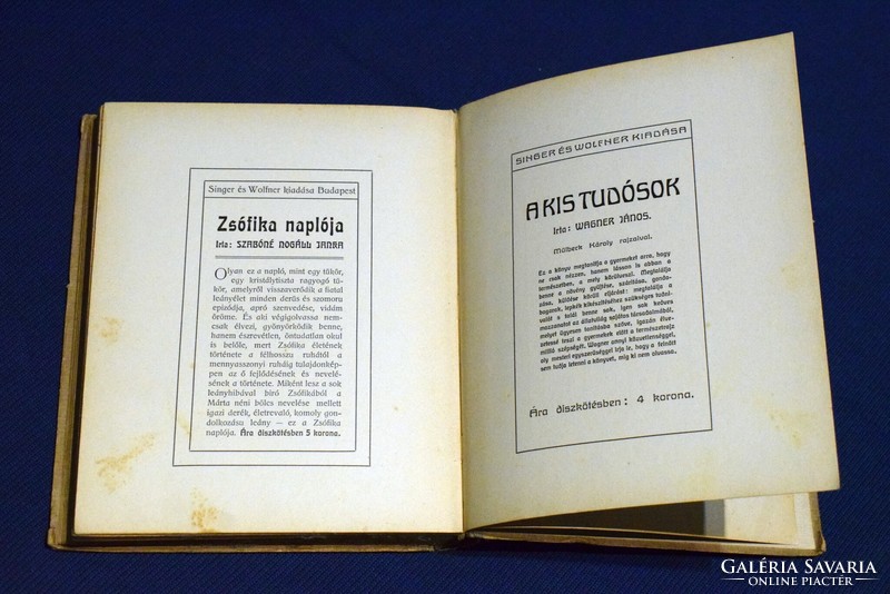 Zsófika ​naplója Egy babaház története Szabóné Nogáll Janka  antik könyv 1911 Singer és Wolfner Bp.