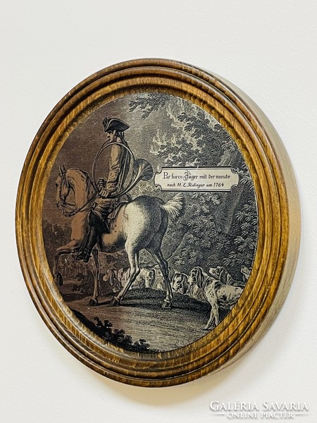 Wall decoration with a tin insert depicting a hunting scene