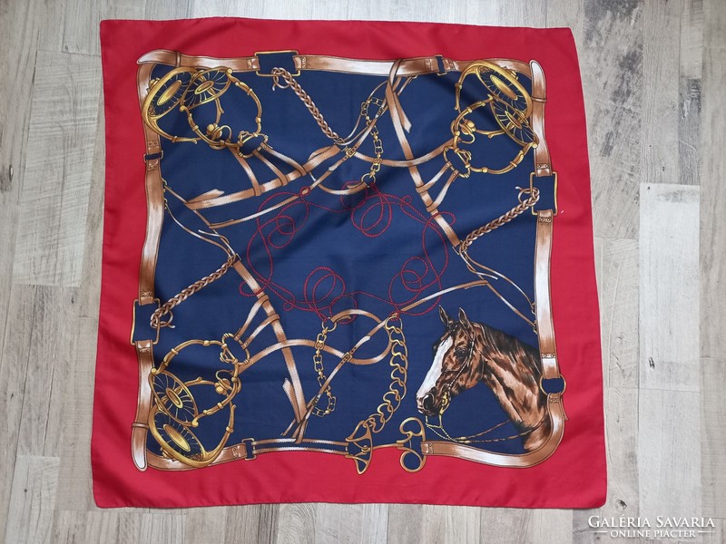 Trevira shawl with vintage equestrian pattern