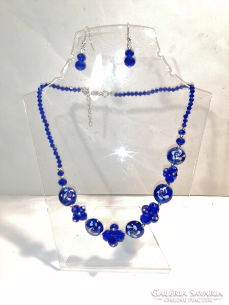 Blue glass necklace, set (1094)