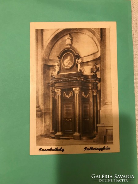 Old black and white postcard Szombathely Cathedral. Confession..1923. Postman.