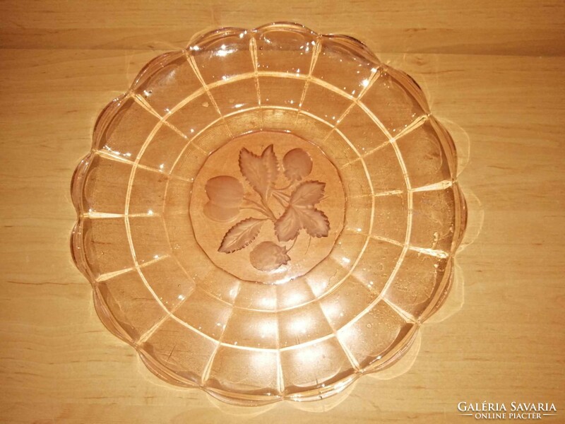 Coral-colored fruit-patterned glass serving dish, table center - dia. 32 cm (6p)