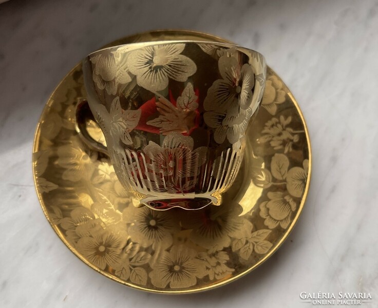 Beautiful lotus matte gold designer cup with coaster - art&decoration