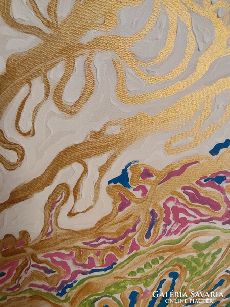 "Tavaszi szinapszis" olaj vászon modern nonfiguratív absztrakt festmény