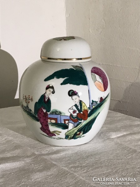 Jelenetes-Feliratos Kinai Porcelán Váza-Tárolo