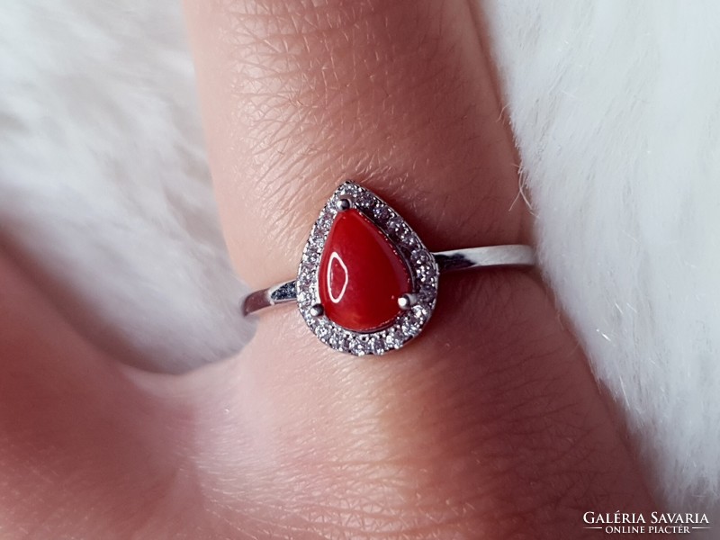 Beautiful silver ring with a red coral stone