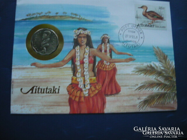 Cook Islands / Aitukaki Coin Envelope Stamped $1 1992! Ouch! Rare!