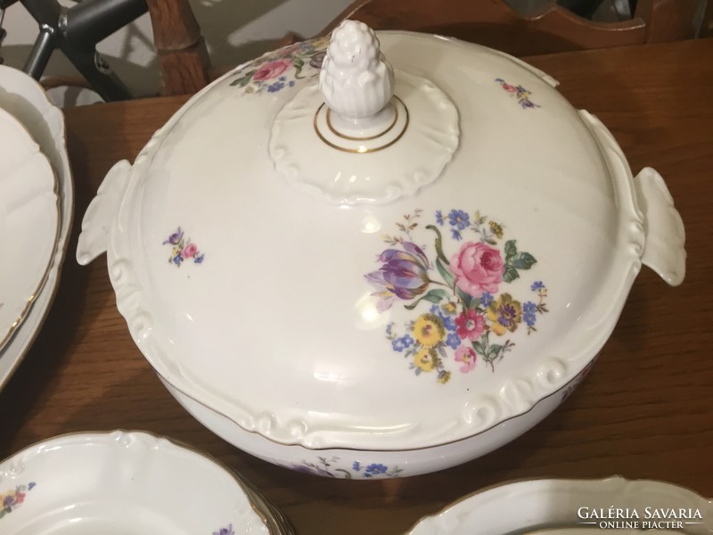 Roschütz porcelán étkészlet, antik, gyönyörű virágcsokros
