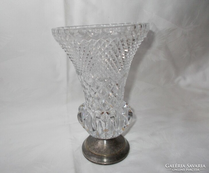 Glass vase with metal base