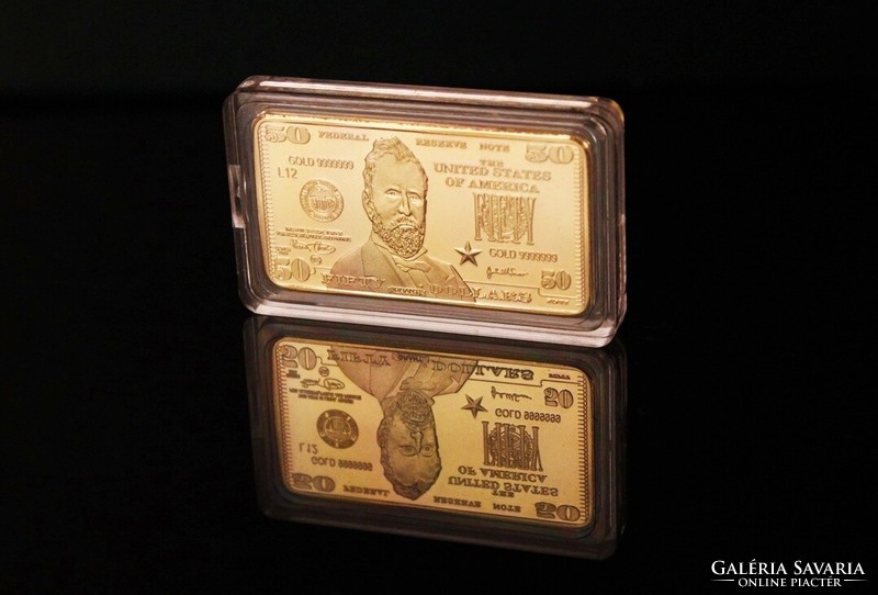 Gold Plated Dollar Banknote Blocks - Collection of 7 Pieces