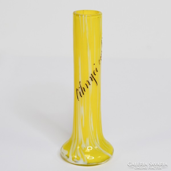 Bohemian yellow and white violet vase - a souvenir from Vihnye