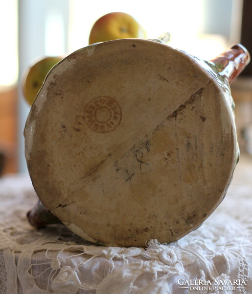 Antique Austrian majolica, julius strnact vase, apples and leaves