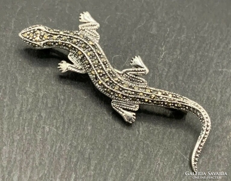 Huge gecko silver brooch with marcasite, silver /925/ --new