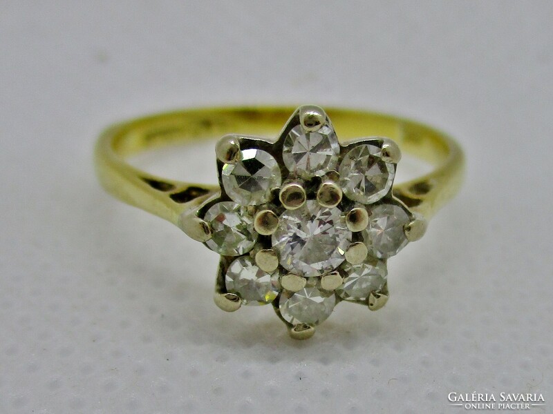 Különleges arany és platina  margaréta gyűrű gyémántokkal 0,43ct