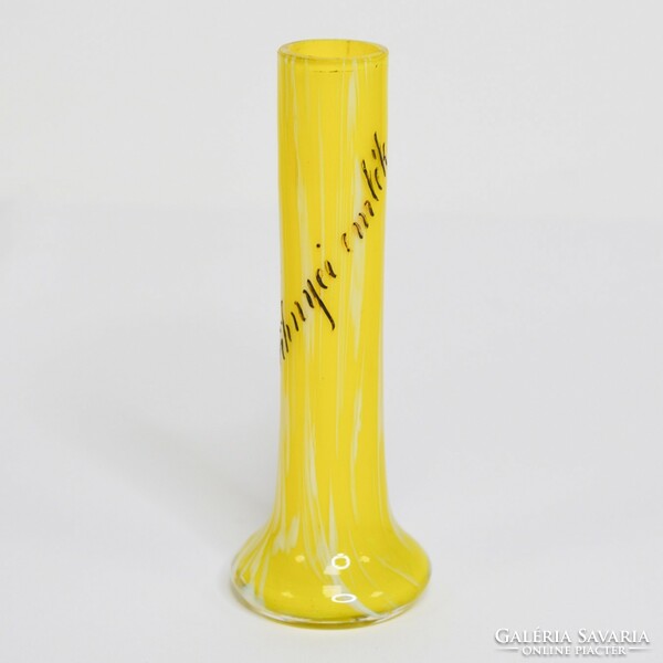 Bohemian yellow and white violet vase - a souvenir from Vihnye