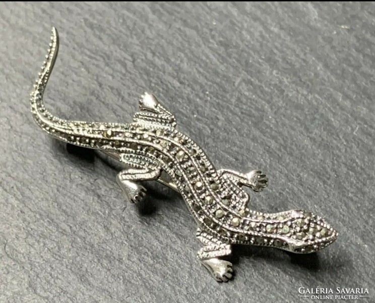 Huge gecko silver brooch with marcasite, silver /925/ --new