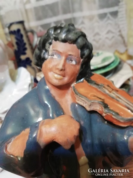 Art deco rare ceramic boy violin marked 27 cm high